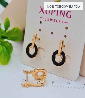 Серьги с Черной эмалью, 1,6см, английская застежка, Xuping 18К 119756 фото