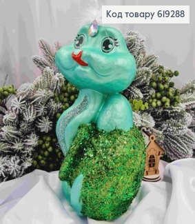 Новогодняя фигура ЗМЕЯ большая, ЗЕЛЕНОГО цвета, высота 30см,ширина 16,5см, пластик. 619288 фото