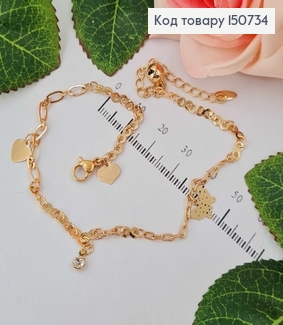 Браслет на ногу, с подвесками бабочкой и сердечком, 24+5, Xuping 18K 150734 фото