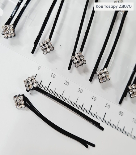 Невидимка металл 6 см черная с цветами 2 шт / уп цена за уп. 231070 фото 2