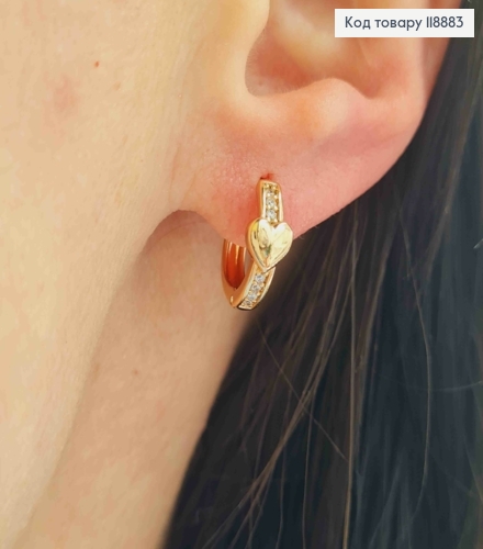 Серьги кольца с Сердцем и Блестящими камешками, диаметр 1,3см, Xuping 18K 118883 фото 2