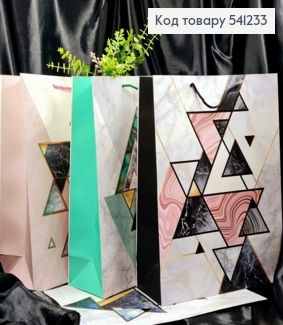 Пакет бумажный с геометрическим рисунком и золотым тиснением, 40*31*12см, в ассортименте 541233 фото