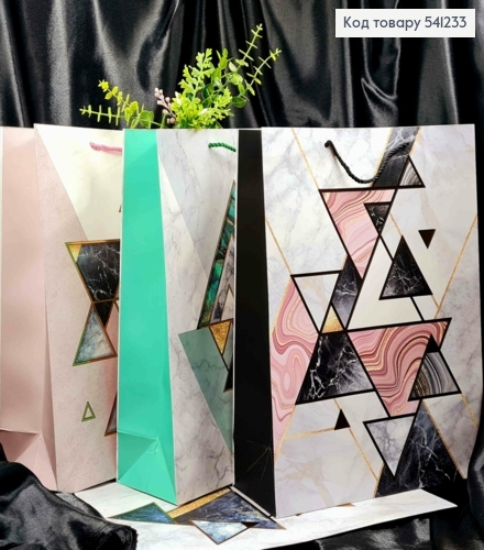 Пакет бумажный с геометрическим рисунком и золотым тиснением, 40*31*12см, в ассортименте 541233 фото 1