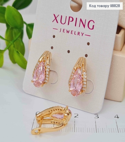Серьги "Ксения" украшены Розовым камнем, 1,7см, англ. застежка, Xuping 18К 118828 фото 1