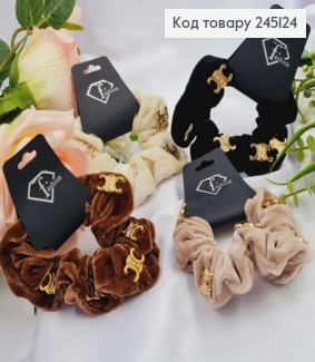 Резинка велюр з пластиковим додатком "Шанель", діаметр 9см, кольори в асортименті, ціна за 1шт 245124 фото