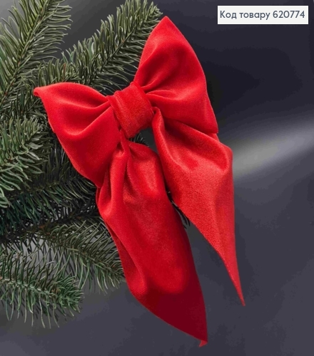 Бант велюр ЧЕРВОНИЙ , 15*20см, на заколці стріла, Україна 620774 фото 1
