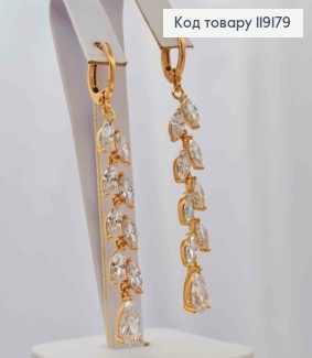 Сережки кільця (1,1см) з підвіскою Гілочка з Блискучих камінців (4,1см), Xuping 18K 119179 фото