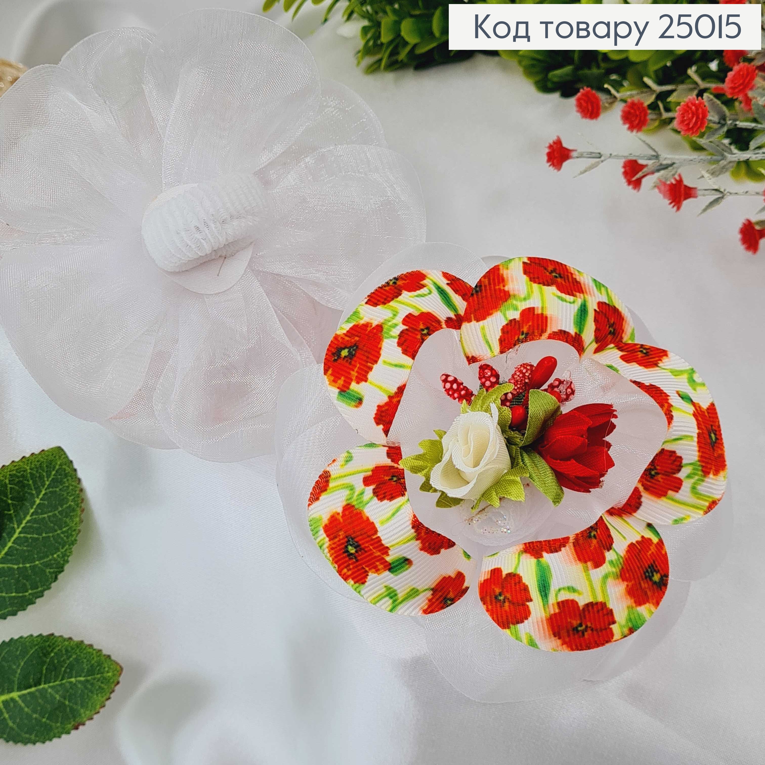 Резинка Бант, Украинский мотив с красным цветком,10см, Украина 25015 фото 1