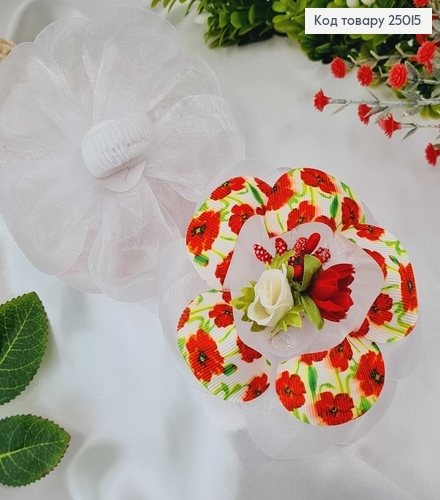 Резинка Бант, Украинский мотив с красным цветком,10см, Украина 25015 фото 1