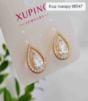 Сережки "Хюррем" прикрашені Блискучим каменем в оправі з камінців, 1,7см, англ. застібка, Xuping 18К 118547 фото
