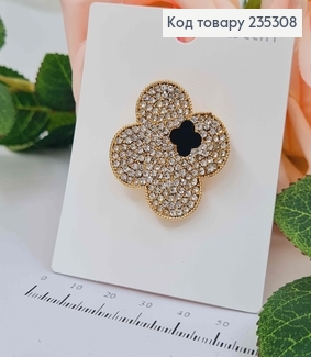 Брошка "Ван КЛІВ" (конюшина) в камінцях золотого кольору, 3*3см 235308 фото