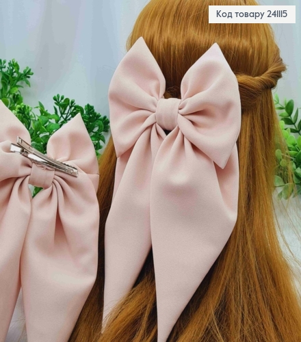 Бант НІЖНО-РОЖЕВОГО кольору, на заколці 6,5см, тканина креп, розмір 13*25см, ручна робота, Україна 241115 фото 1