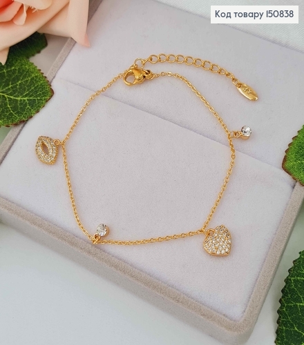 Браслет с подвесками сердечками и губками в камешках, дл. 17+4см, Xuping 18K 150838 фото 1