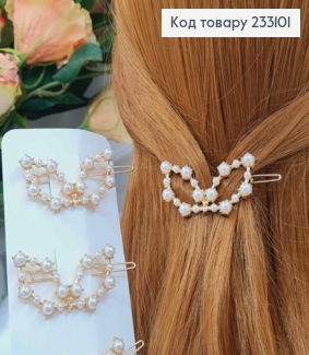 Заколка на зажимчике, в форме Бантика, с жемчужинами, 6см 233101 фото
