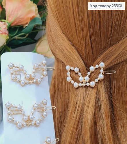 Заколка на зажимчике, в форме Бантика, с жемчужинами, 6см 233101 фото 1