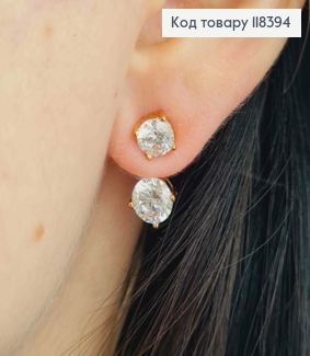 Сережки гвіздкии з двома Блискучими камінцями, 1,8см, Xuping 18К 118394 фото