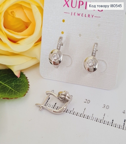 Серьги 1,5*1,6см родированые Символ с камнем  Xuping  180545 фото 1