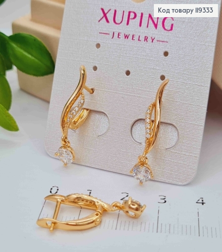 Серьги с камешками и подвесным Блестящим камнем, длина 2+0,5см, английская застежка, XUPING 18K 119333 фото 2