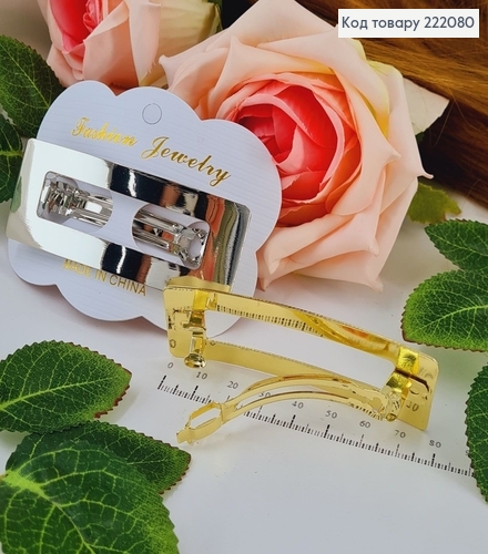 Заколка автомат метал Прямокутна, 8*3см, в асорт. 222080 фото 2