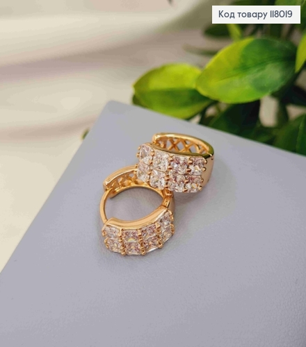 Серьги кольца окрашены камнями в два ряда, ширина 6мм, диаметр 1,7см, Xuping 18К. 118019 фото 1