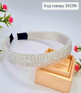 Обруч пластик, БІЛОГО кольору,  плетений Стеклярусом, ширина 2см 292391 фото