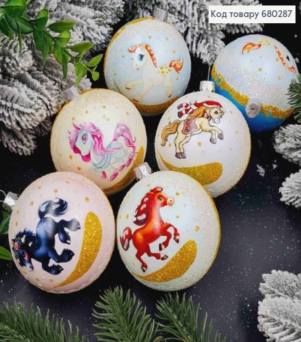 Набор шаров 80мм "КРАСКА-круг", с символом года - "Лошадь", 6 шт/уп, новогодние украшения, Украина. 680287 фото 1