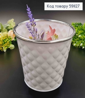 Відерце-кашпо, метал, білого кольору з тисненням, висота 10,5см, Польща 591127 фото