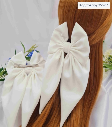 Заколка (7,5см) БАНТ МОЛОЧНО-БЕЛОГО цвета, ткань креп, размер 13*25см, Украина 255187 фото 1