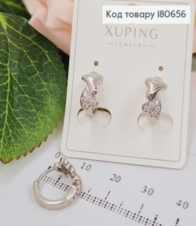 Сережки родированые, кольца с двома сердцами, 1*0,5см, Xuping 180656 фото