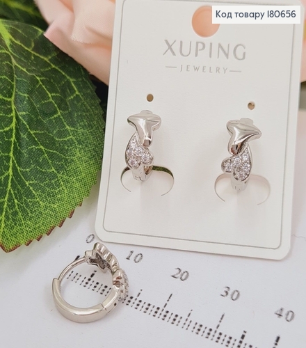 Сережки родированые, кольца с двома сердцами, 1*0,5см, Xuping 180656 фото 1