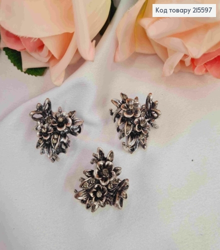 Краб метал "Квіти" з камінчиками, 2,5см, Срібного кольору 215597 фото 1