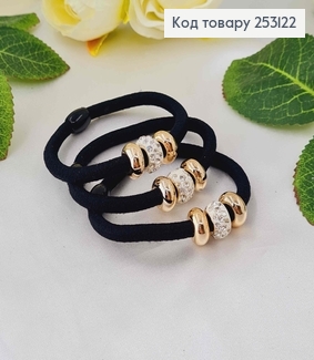 Резинка чорна, з шамбалою золотого кольору, та білого кольору в камінцях 253122 фото