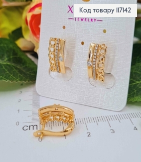 Сережки  "Цепочка з пластинкою"  з рядочком камінців 1,7*1,1см (анг.заст), XUPING 18K 117142 фото