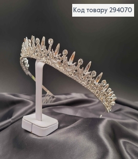 Тиара под серебро, "Crystal Tiara" с белыми камешками. 294070 фото