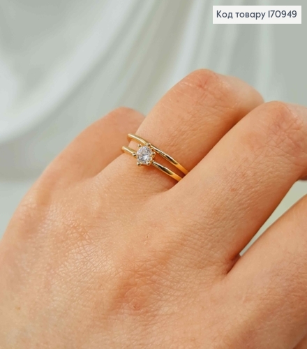 Кольцо тоненькое, двойное с камнем, Xuping 18K 170949 фото 2