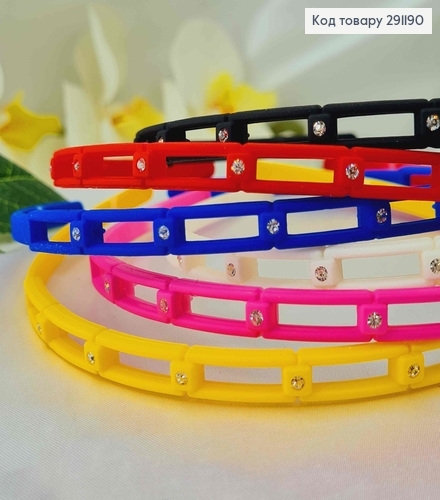 Обруч пластик, 0,7см, з перетинками і камінцями, яскраві кольори в асорт. 291190 фото 2