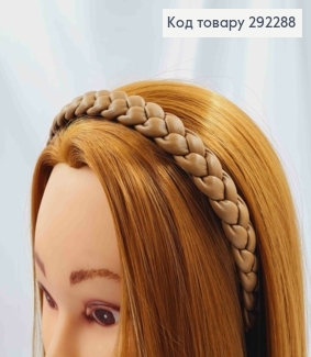 Обруч з екошкіри, плетений Косичка, КОРИЧНЕВОГО кольору, шир. 2см 292288 фото