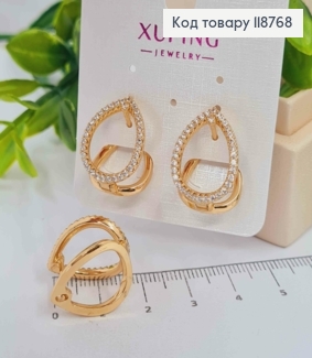 Серьги "Капелька" украшены Блестящими камешками, 1,9см, английская застежка, Xuping 18K 118768 фото