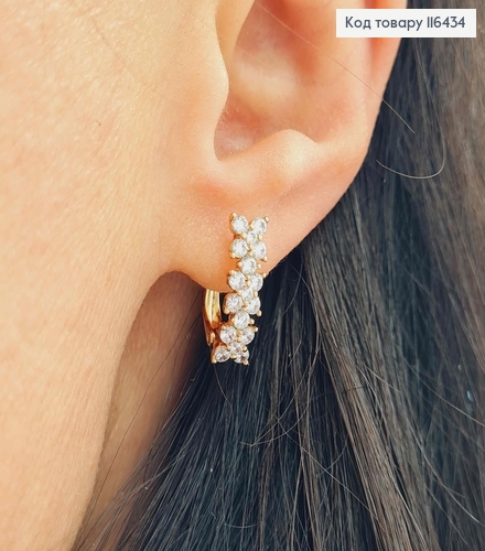 Серьги пластинка, с тремя цветочками из камешков, 1,5см, англ. зам. Xuping 18K 116434 фото 2