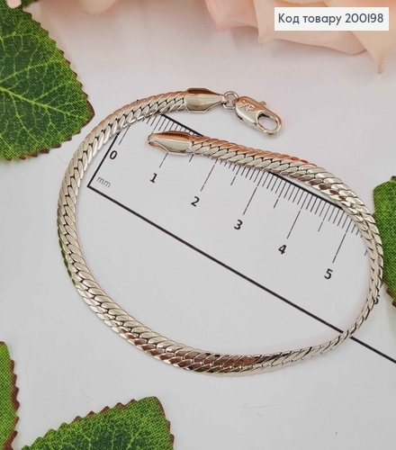 Браслет родованный, плоское плетение, шир. 4мм, дл. 20см, Xuping 18K 200198 фото 1