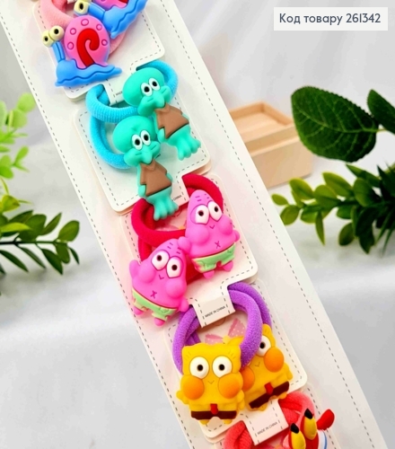 Набір резинок (20шт), "ГУБКА БОБ", Яскраві кольори, резинка 3см, фігурки 2*2,5см 261342 фото 1