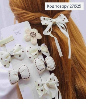 Набір заколка стріла(8шт), Квіточка та Бант, Молочно-Пастельного кольору, заколка3,5см, бант4см;6см 271525 фото