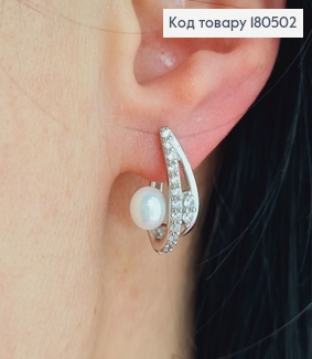 Серьги  2*1см родированые с бусинкой жемчужинкойXuping  180502 фото