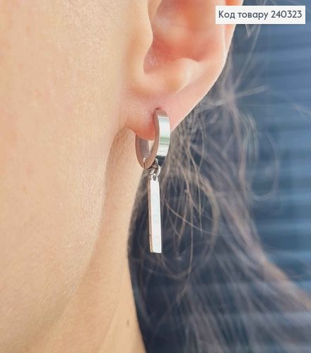 Серьги кольца серебряного цвета с подвеской пластинкой "Картье" сталь Stainless Steel 240323 фото 2