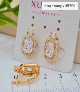 Серьги с изысканным блестящим камнем в оправе из камней, дл. 1,7см, англ. застежка, Xuping 18К 119701 фото