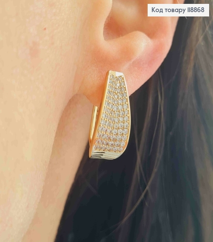 Сережки ОВАЛЬНІ прикрашені Блискучими камінцями, 2см, англійська застібка, Xuping 18К 118868 фото 2