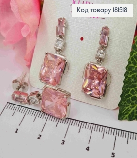 Серьги родованные гвозди, с подвесным розовым камнем, длина 3см, Xuping 181518 фото