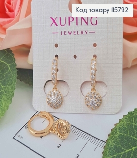 Сережки кільця 1,3см. "Ренесанс" в камінцях, 1см,  Xuping 18K 115792 фото