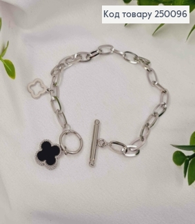 Браслет срібного кольору, Van Cleef з Чорною емаллю, 19см, сталь Stainless Steel 250096 фото