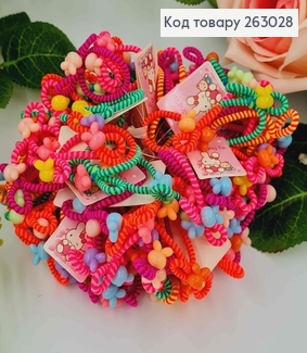 Резинка детская, 100шт/уп, яркая разноцветная, полосатенькая с бусинками, 4см 263028 фото